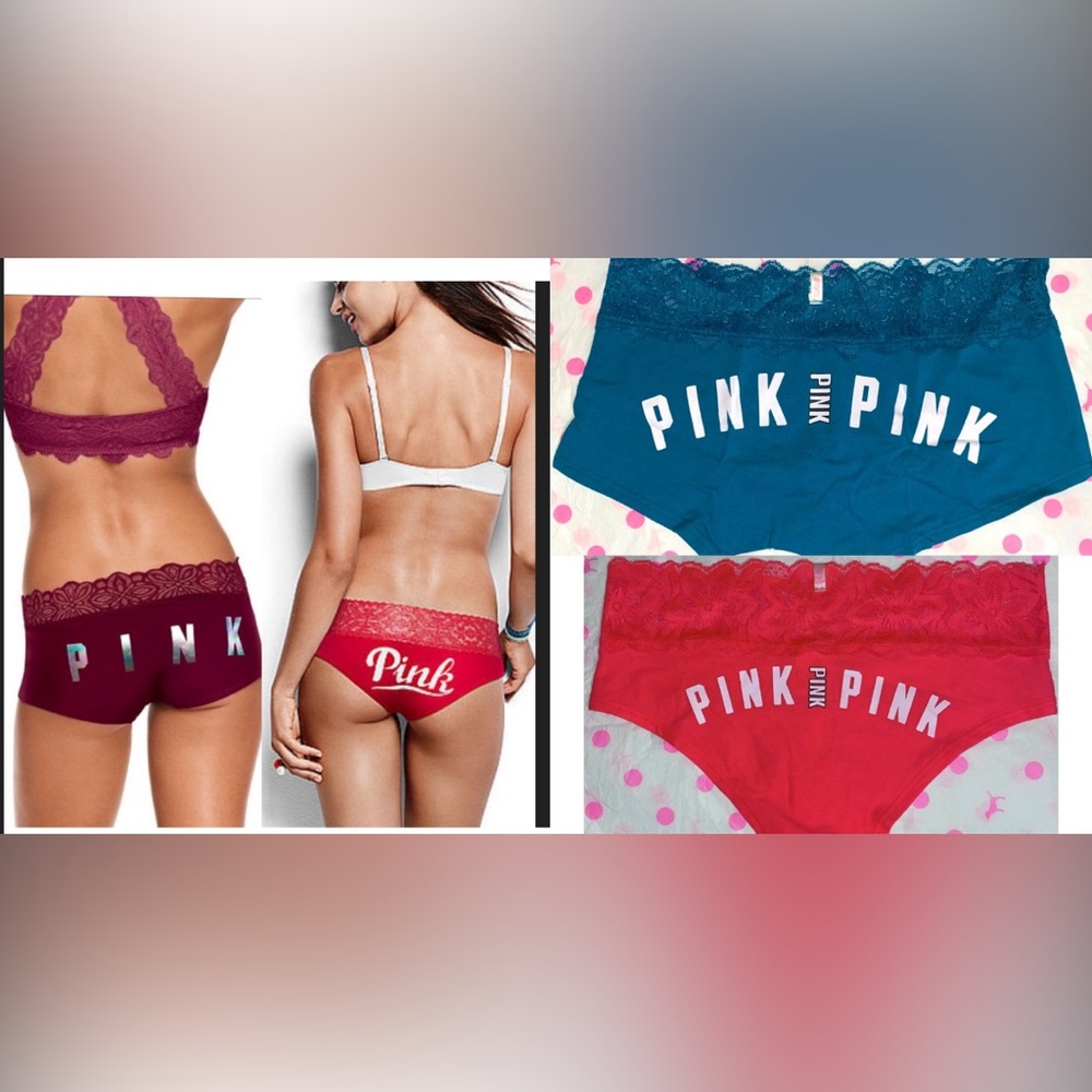 2 PINK Victoria’s Secret panties lace boyshort panty and lace hipster bundle